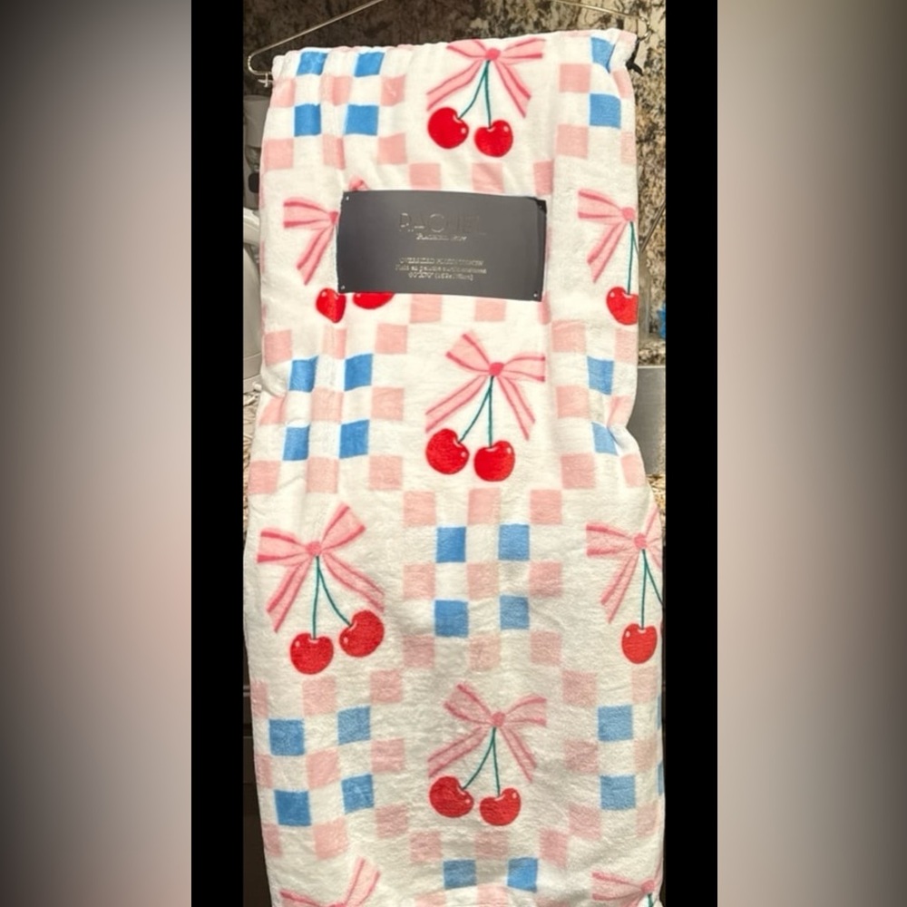 Rachel Roy Pink Bow Cherry Throw Blanket